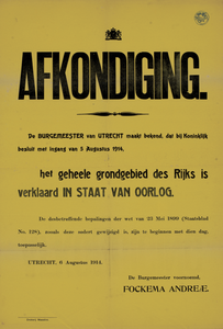 750126 Kennisgeving van de afkondiging van de staat van oorlog van het hele grondgebied van het rijk, door de ...